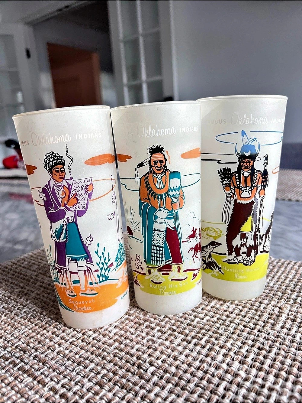 Vintage Knox Oil “Famous Oklahoma Indian” Frosted Tumbler Set of 3 15